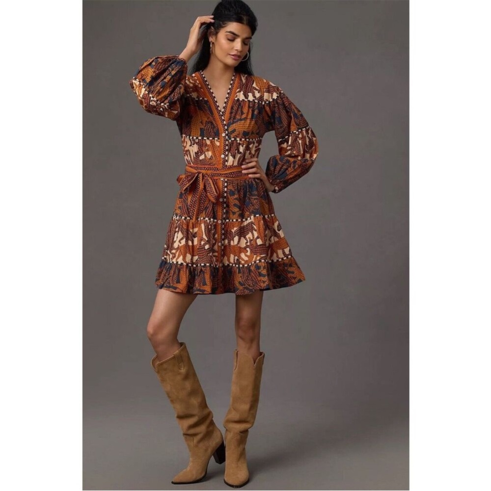 Farm Rio brown patterned dress